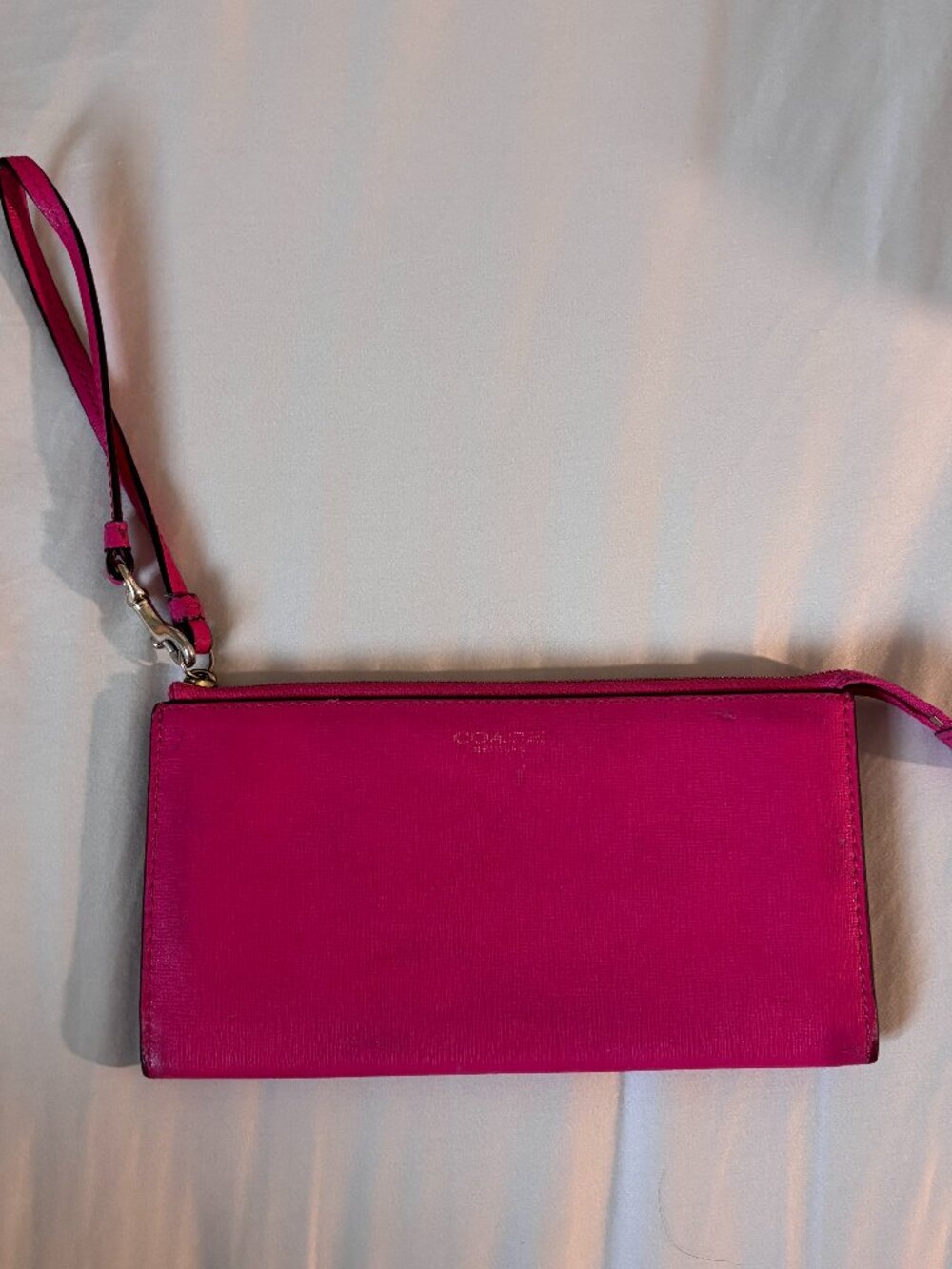 Bright Pink Coach Wallet Vintage Double Zipper Compartments Wristlet